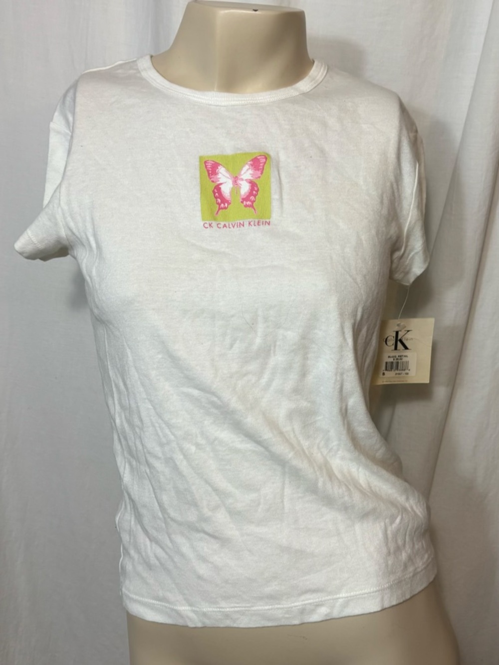 NWT Vintage women’s Calvin Klein Y2K 2000s white t-shirt butterfly small
